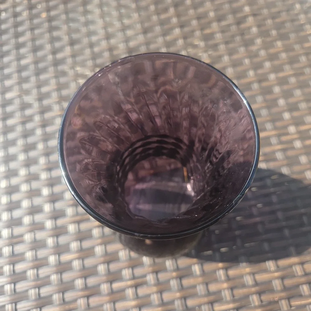 Vintage Indiana Glass Vase Purple Amethyst Plum Swirl W/Center Rings ~6.5